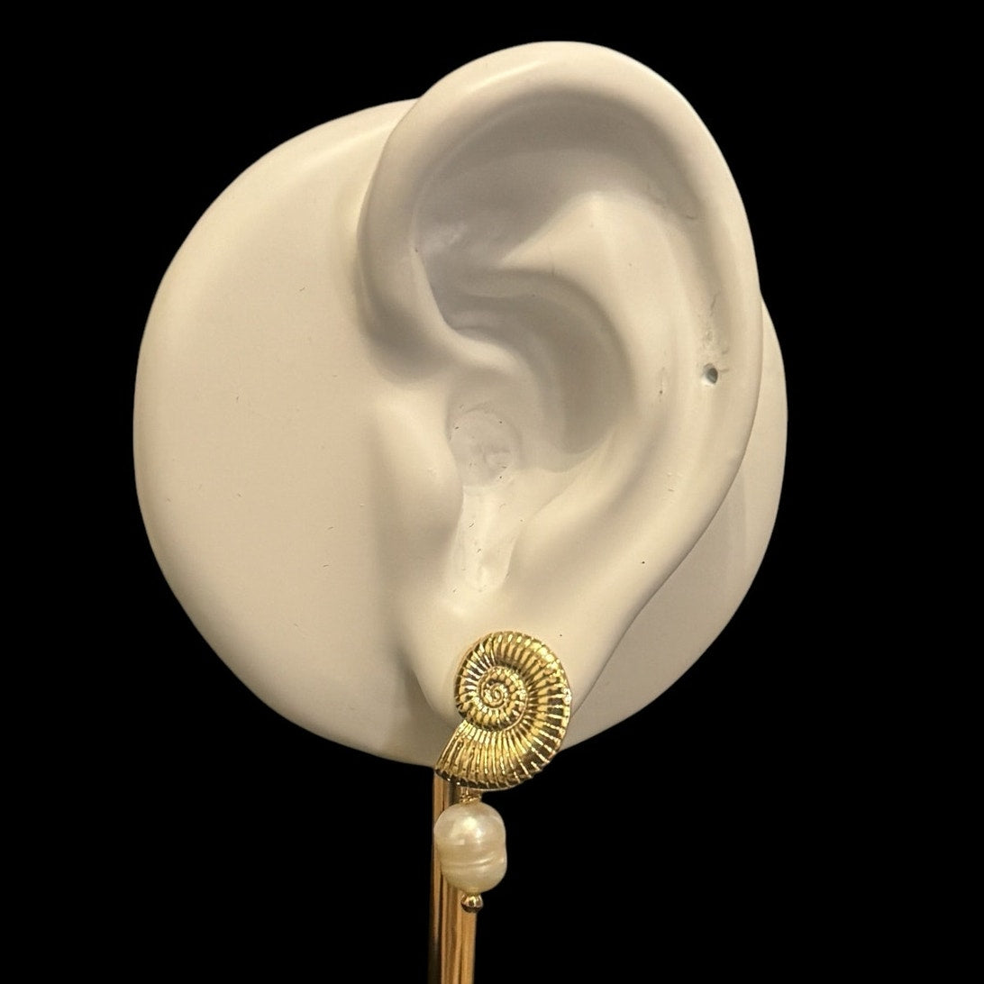 Small Seashell Drop Earrings with Freshwater Pearls Elegant Dangle Design