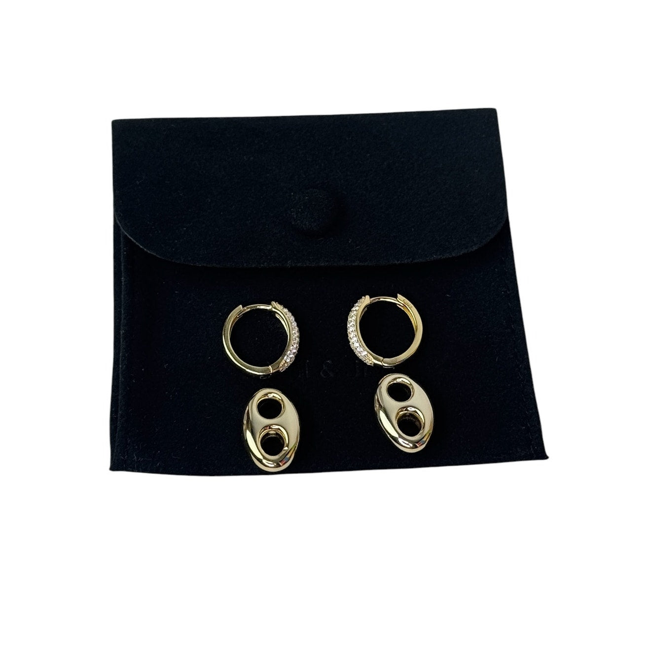 Pave Interlock Hoop Earrings gold tone
