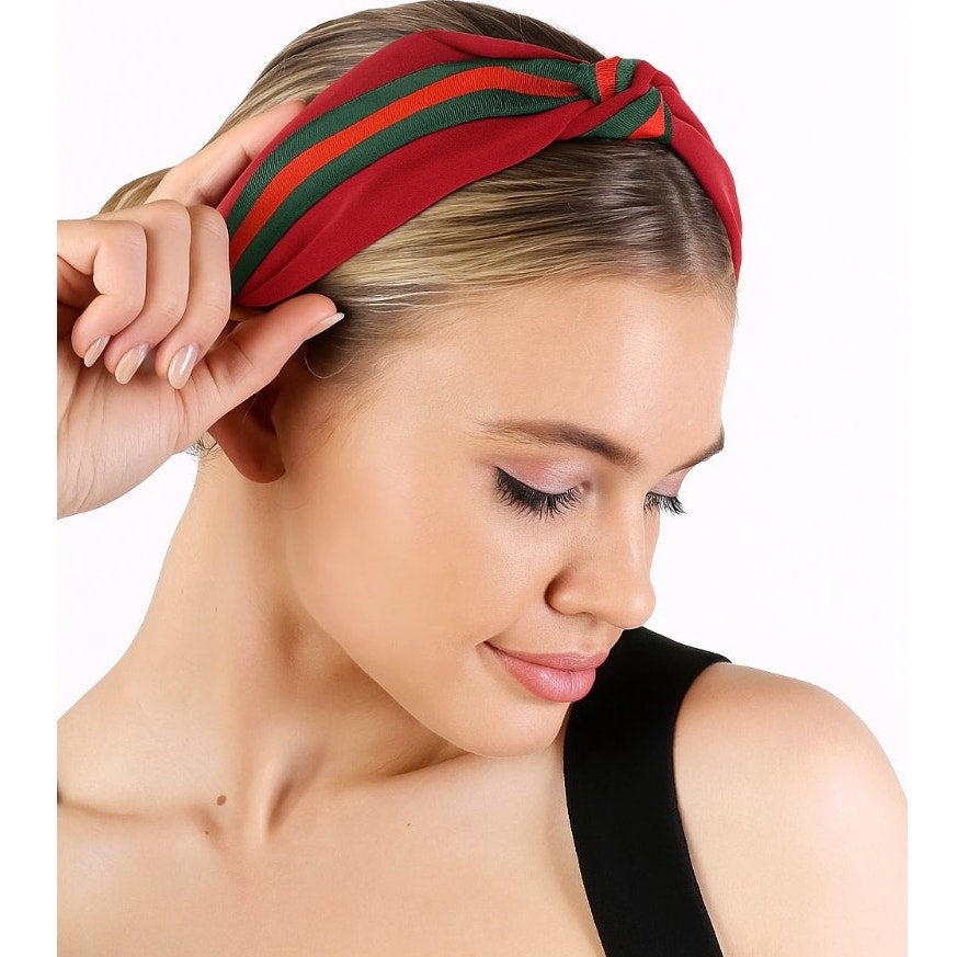 Knotted Bow w/ Green & Red Stripe Headband