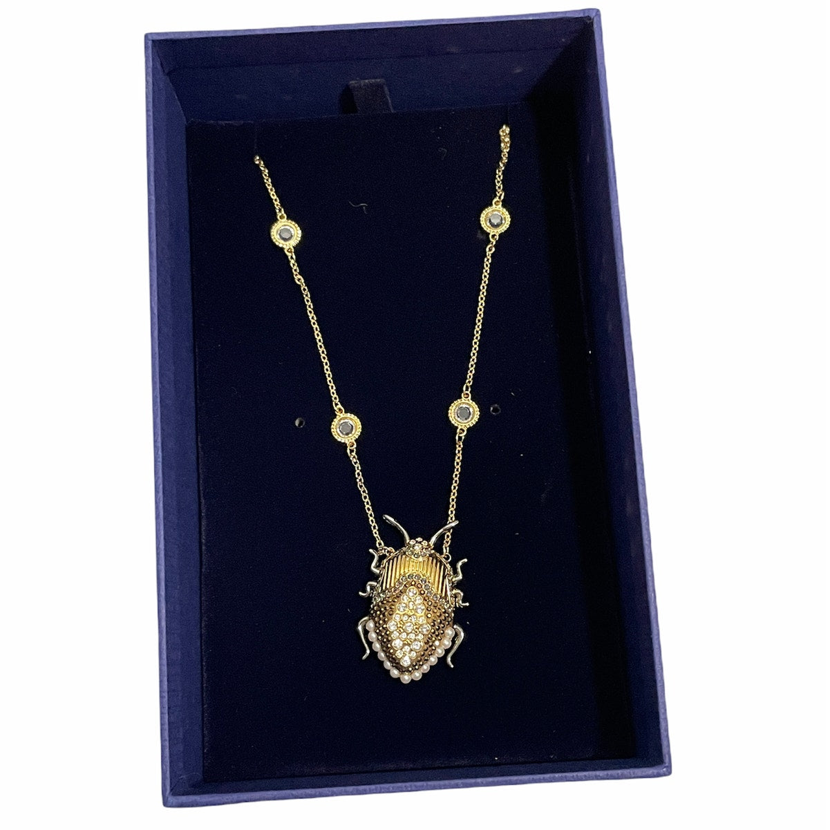 Swarovski Gold Scarab Beetle Long Pendant