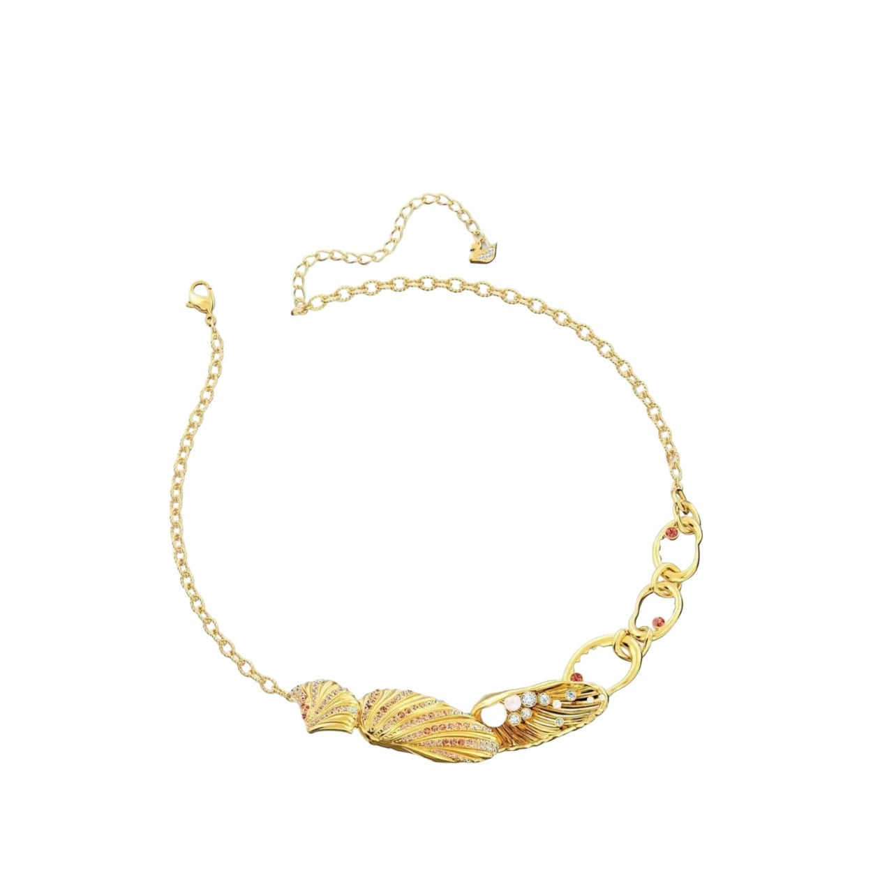Swarovski Shell Gold Tone And Crystal Necklace New