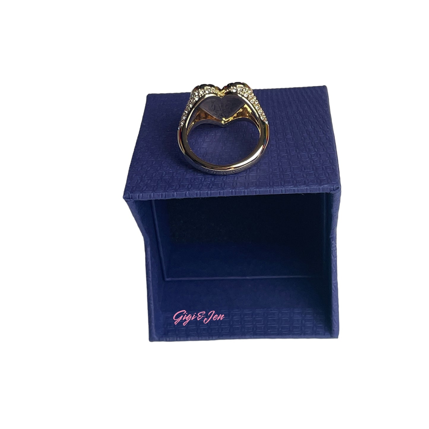 Swarovski Lucky Goddess Heart EVIL EYE Ring Gold Tone Size 58 EUR / 8 USA