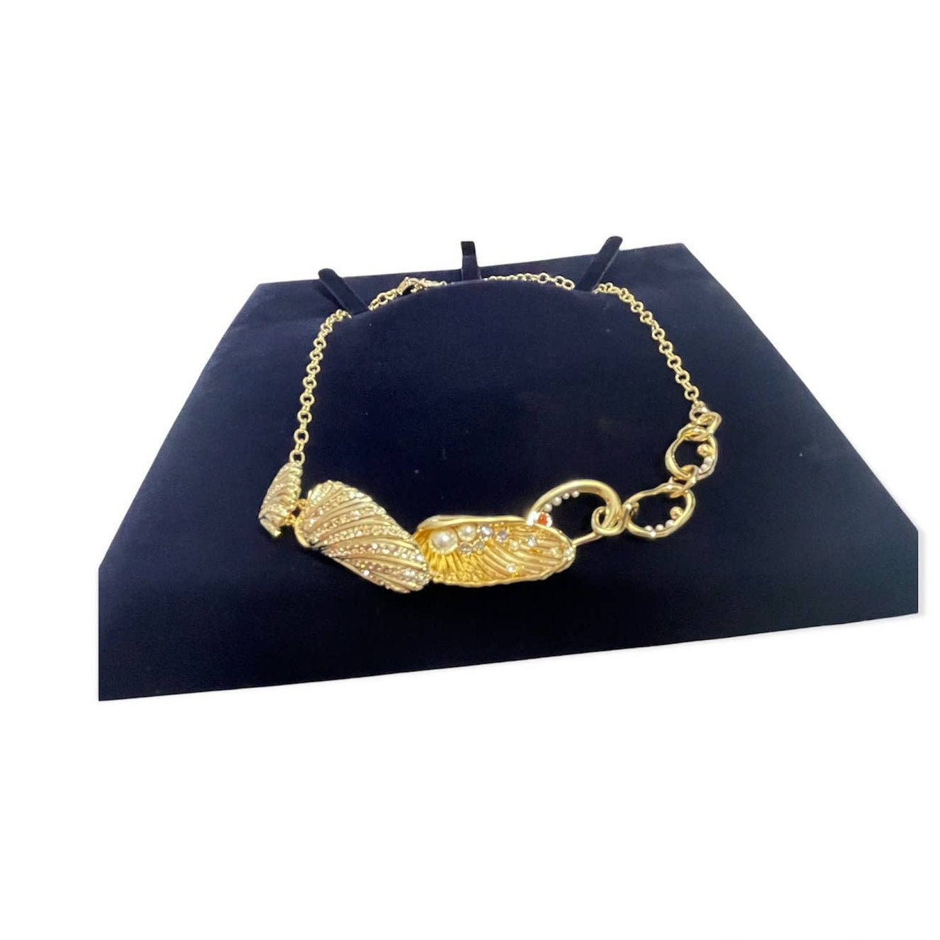 Swarovski Shell Gold Tone And Crystal Necklace New