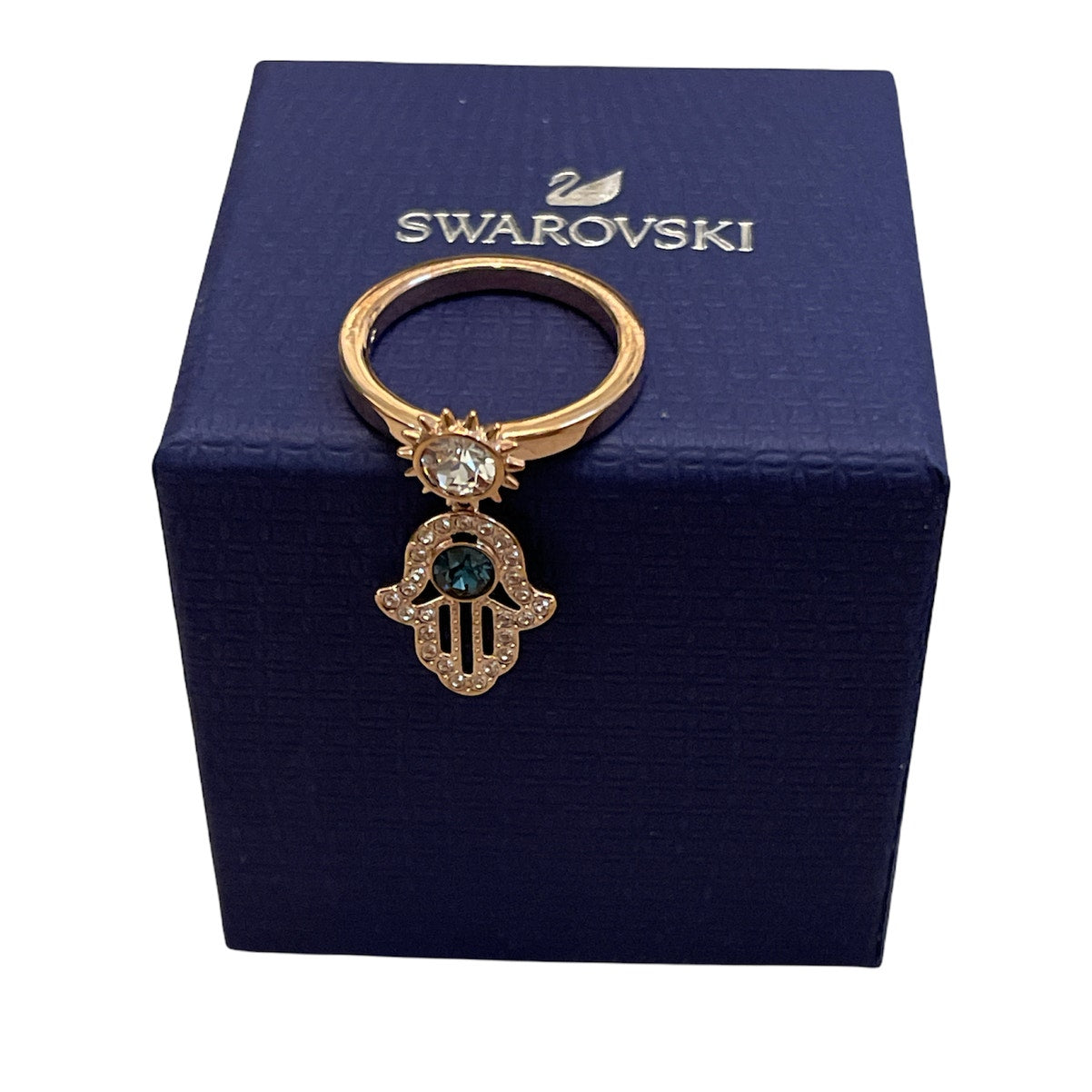 Swarovski Symbolic Hamsa hand charm Rose Gold Ring 52