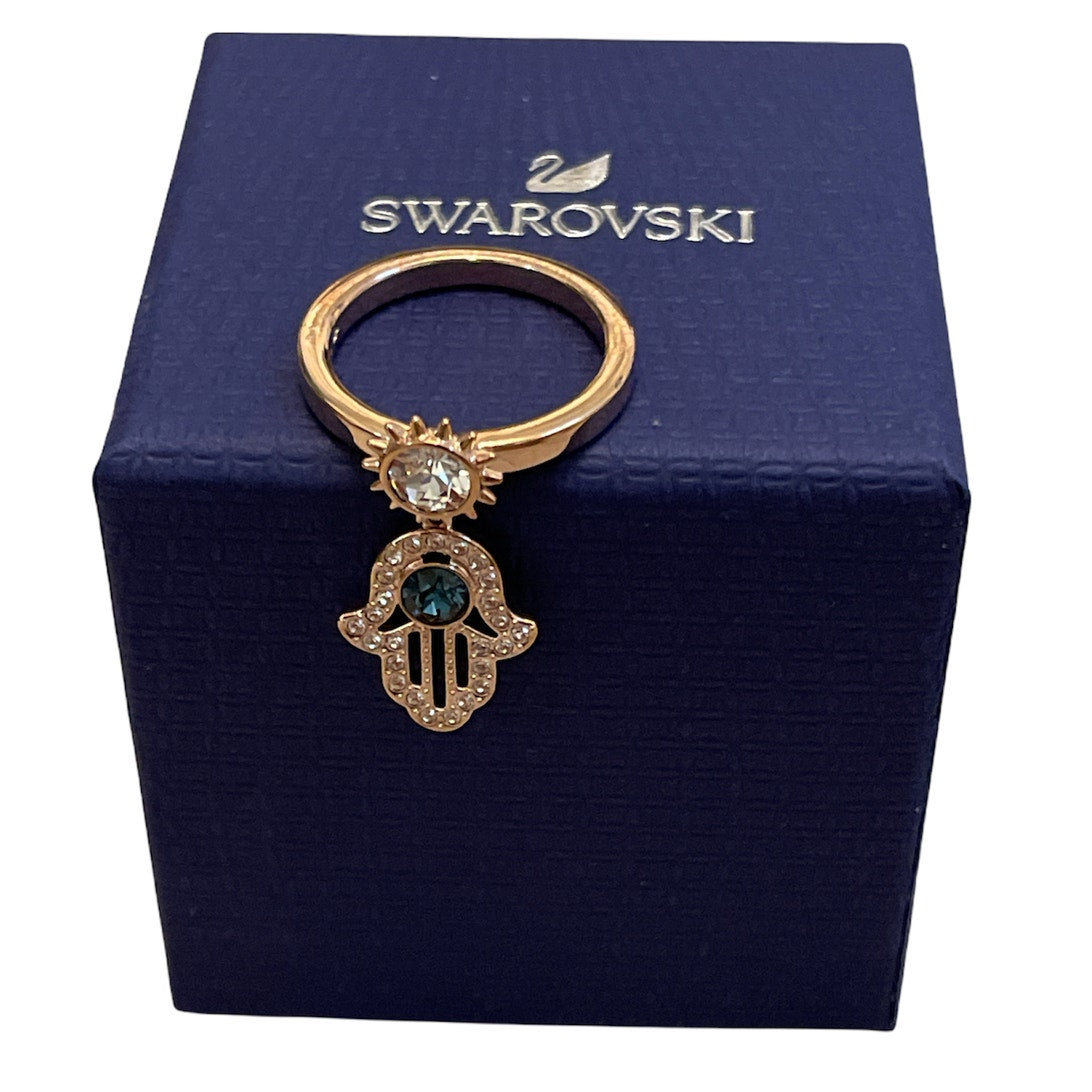 Swarovski Symbolic Hamsa hand charm Rose Gold Ring 52