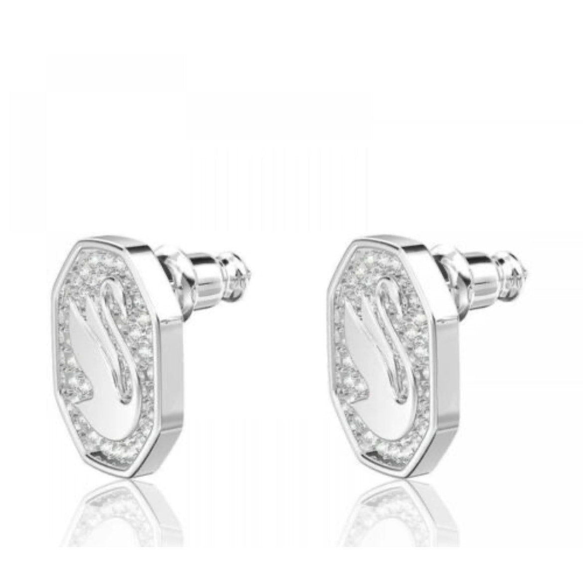 Swarovski Signum Stud Earrings, Swan, White, Rhodium Plated New