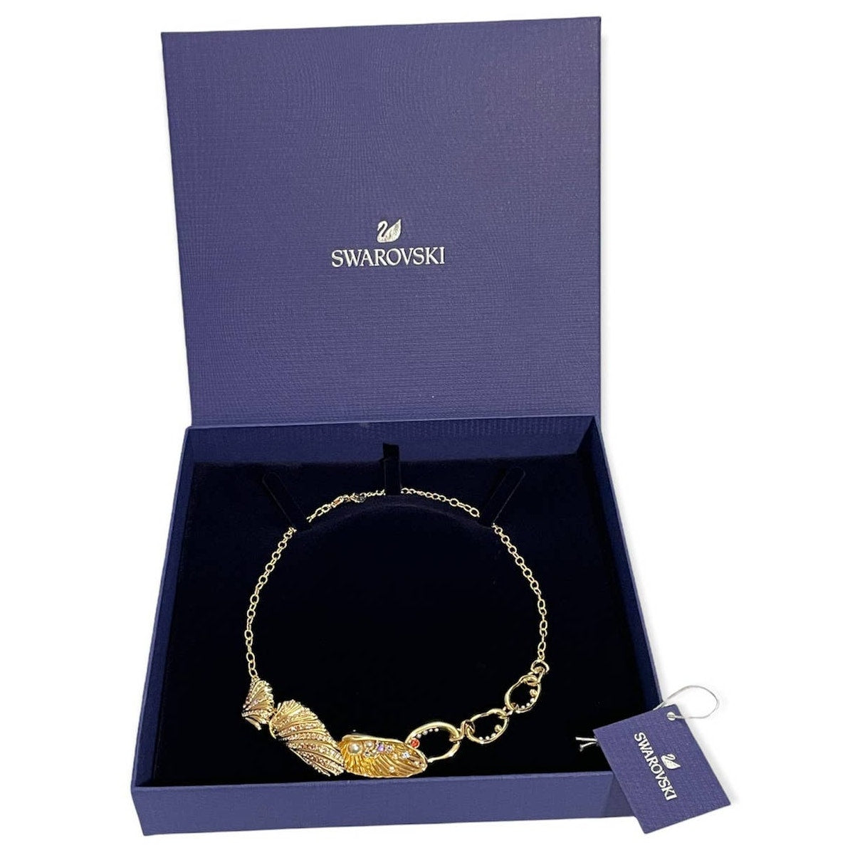 Swarovski Shell Gold Tone And Crystal Necklace New