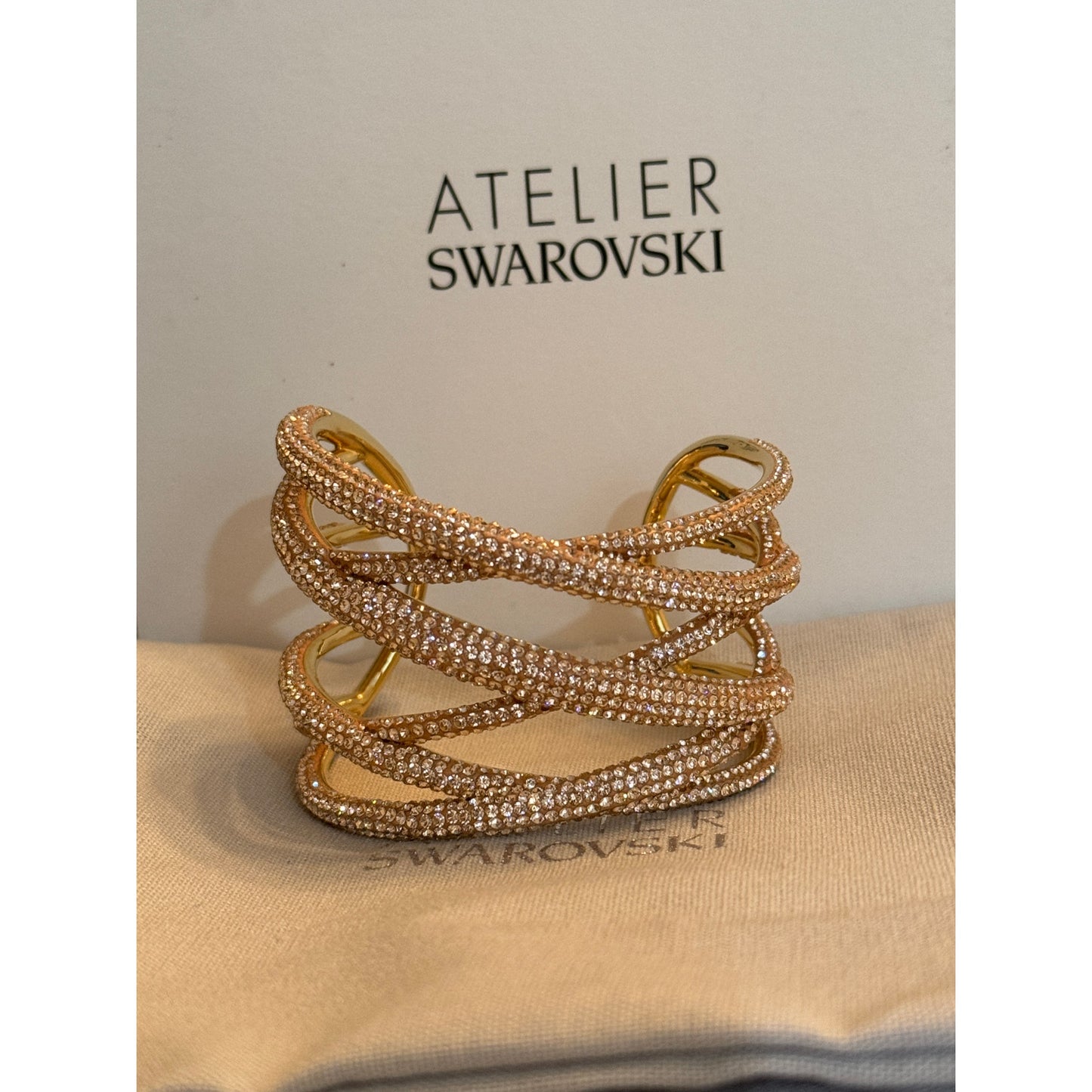Swarovski Atelier Tigris cuff Pink, Gold-tone plated Material New