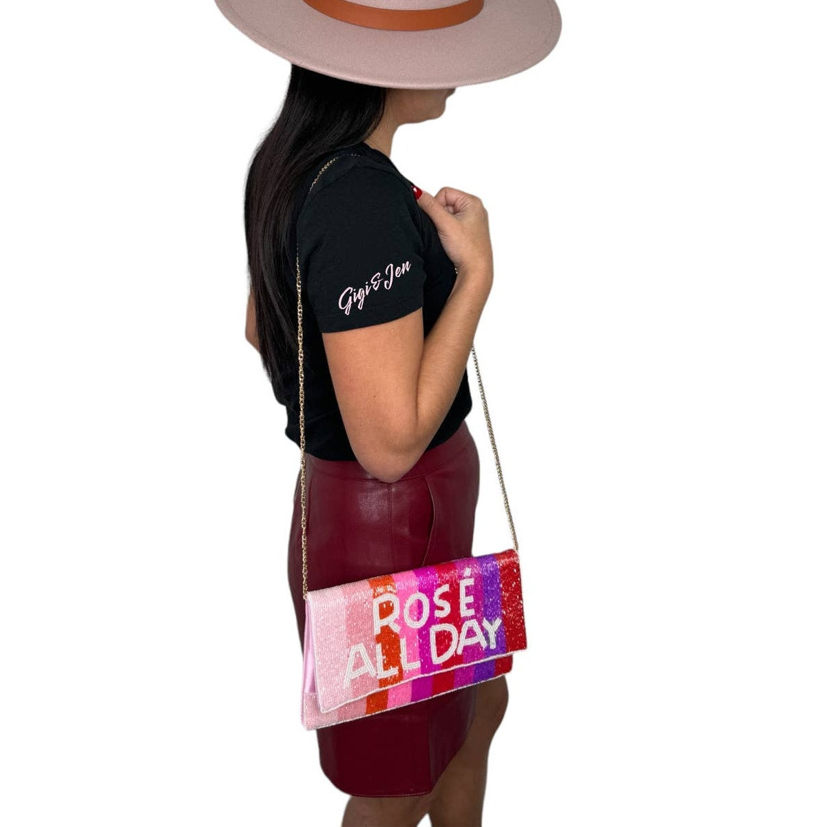 Rosé All Day Beaded Clutch / Crossbody Purse shades of Pink new night out bag