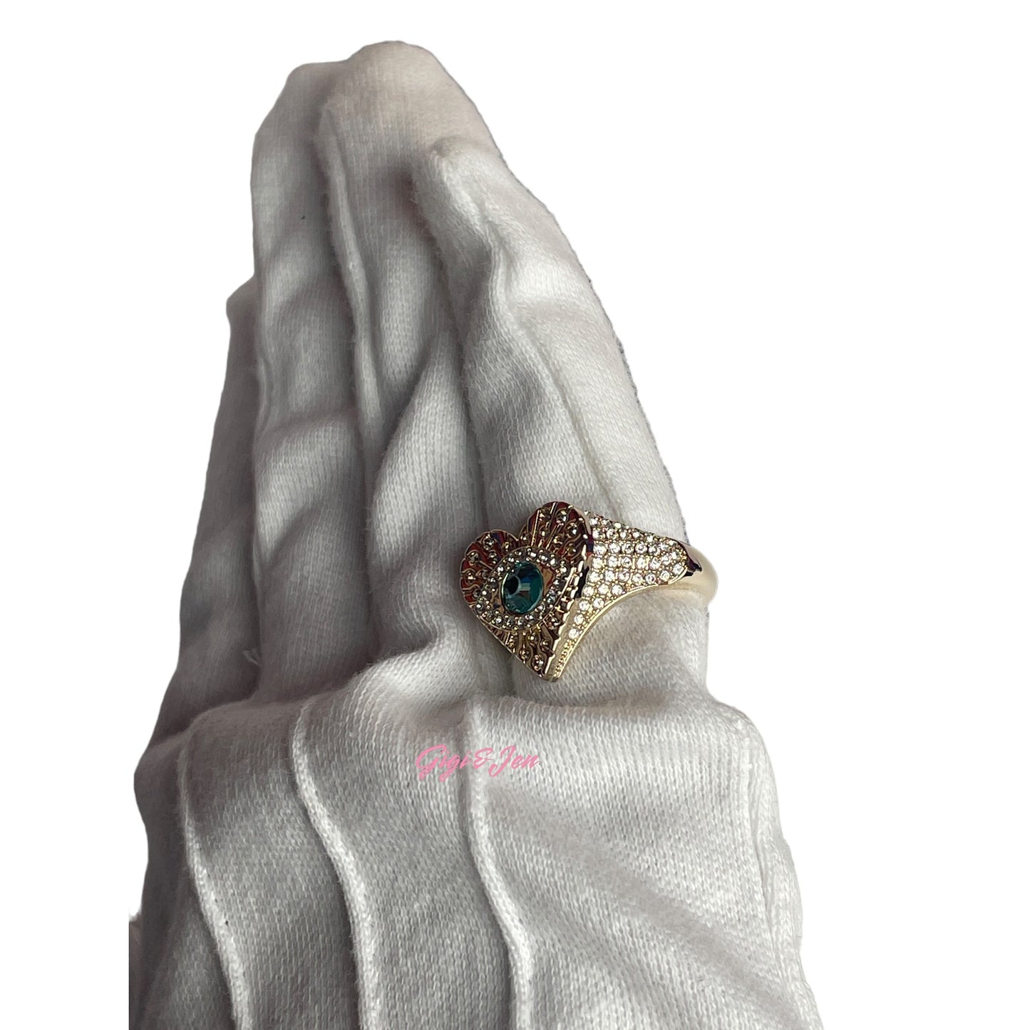 Swarovski Lucky Goddess Heart EVIL EYE Ring Gold Tone Size 58 EUR / 8 USA