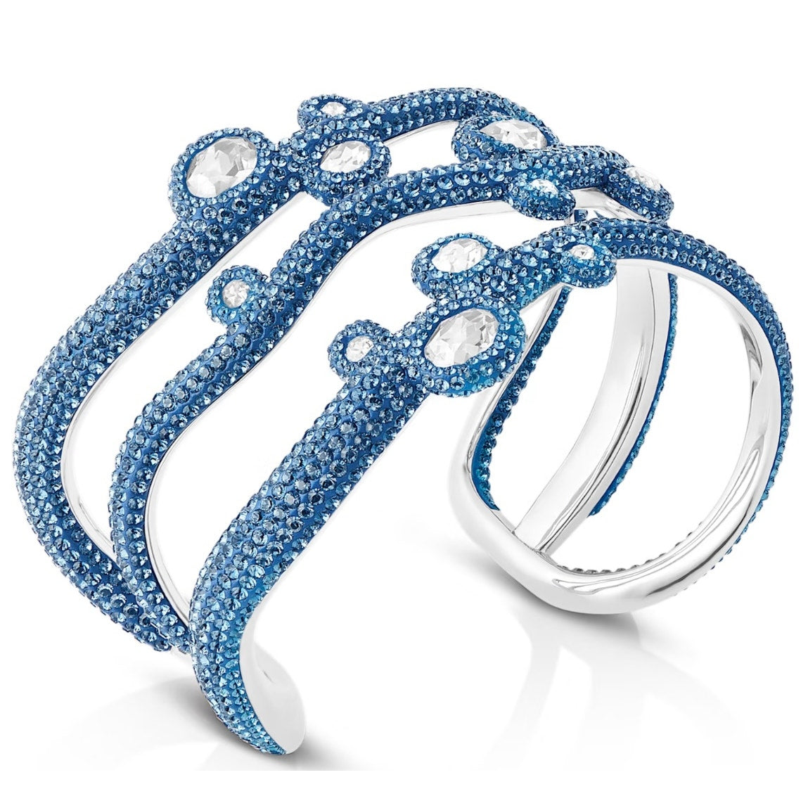 Swarovski Atelier Tigris bracelet Water droplets, size M Blue, Palladium plated New
