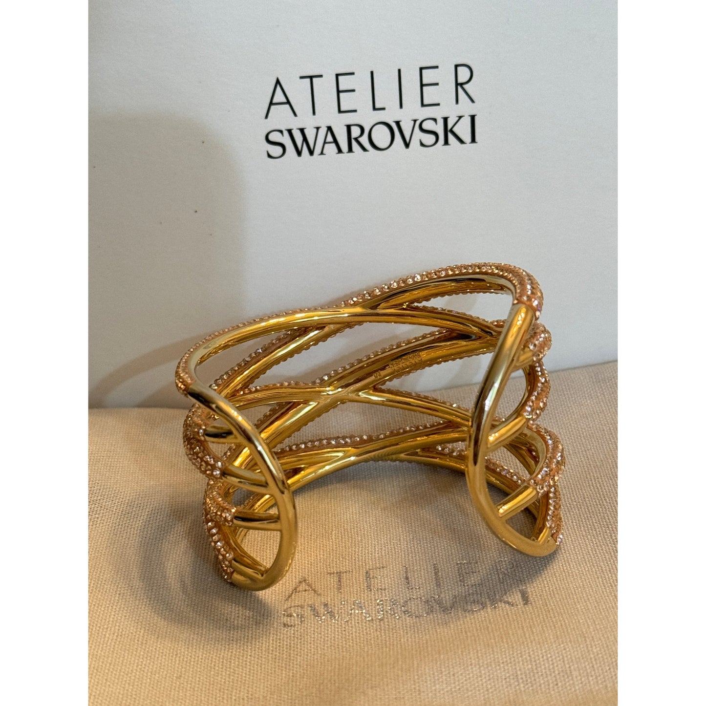 Swarovski Atelier Tigris cuff Pink, Gold-tone plated Material New