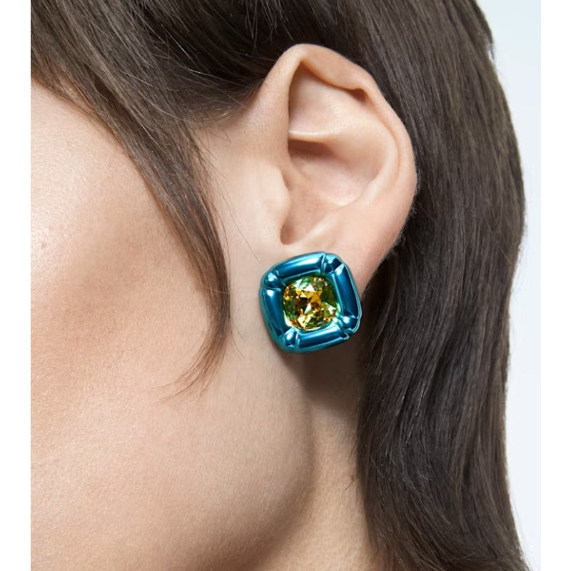 Swarovski Dulcis stud earrings Cushion cut, Blue
