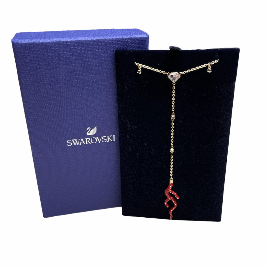 Swarovski store ocean imagery Shell Y Necklace, Red, Gold-tone plated