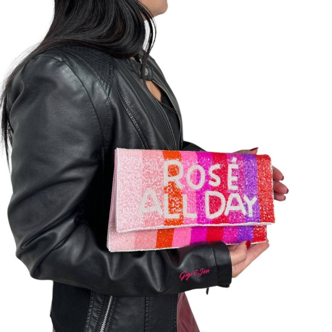 Rosé All Day Beaded Clutch / Crossbody Purse shades of Pink new night out bag