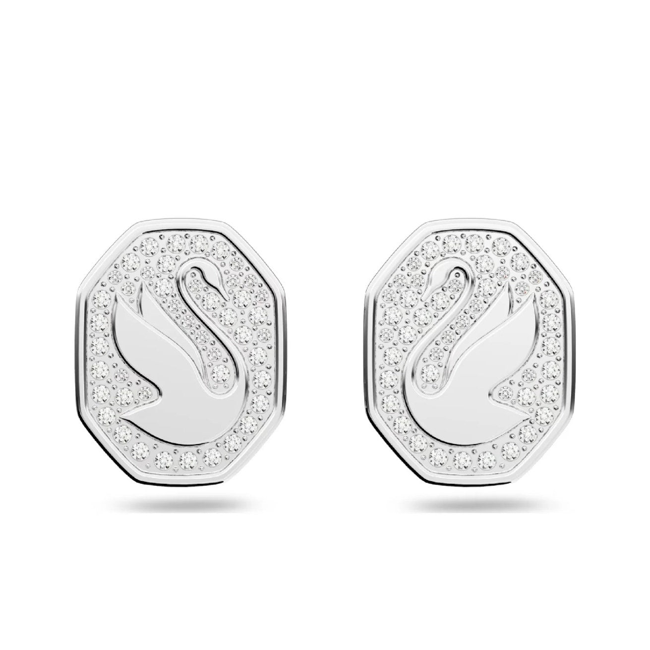 Swarovski Signum Stud Earrings, Swan, White, Rhodium Plated New