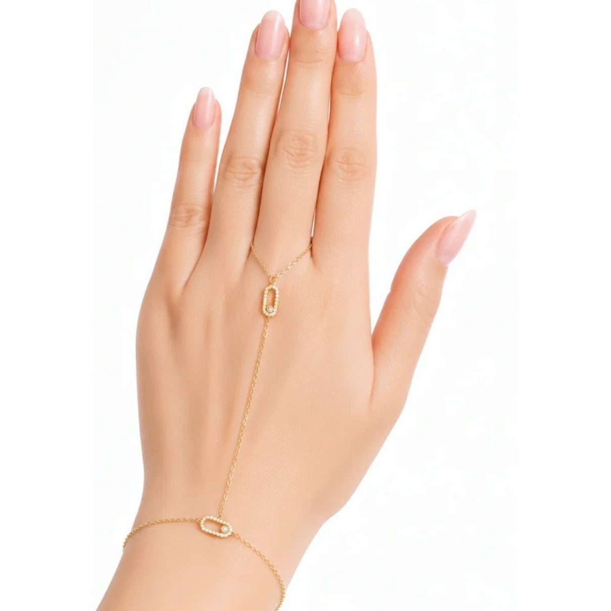 A Touch of Gold Oval Link Hand Chain with Finger Ring
