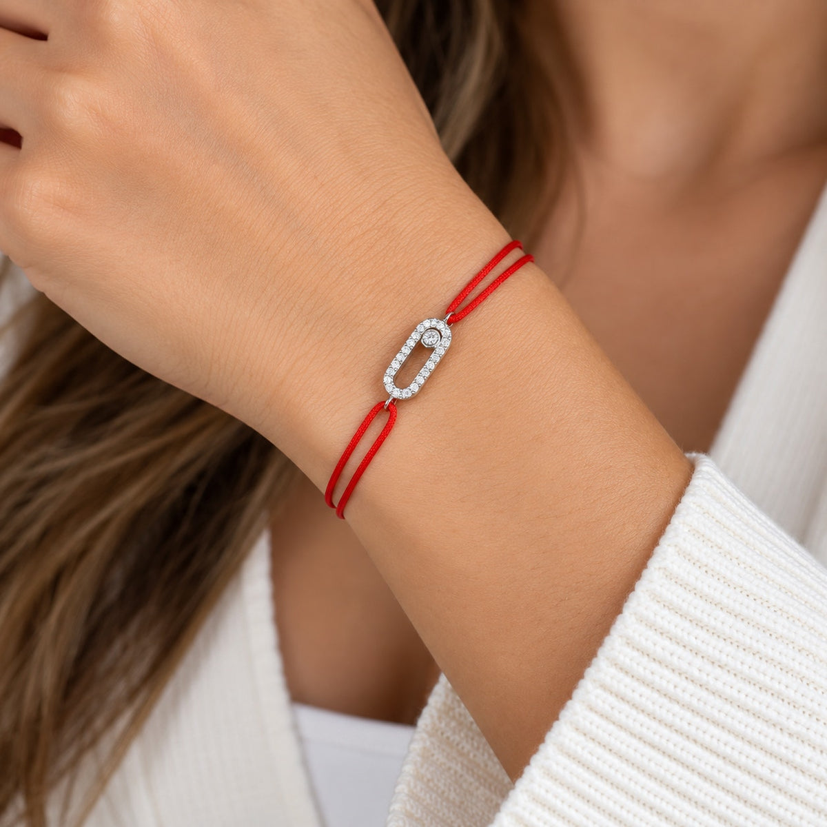 Red String Bracelet 925 Sterling Silver CZ Adjustable Bracelet