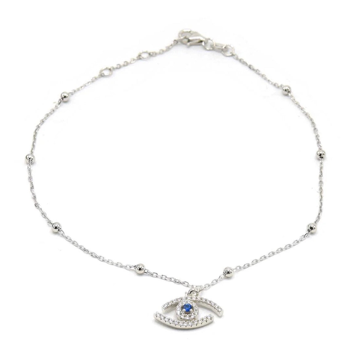 Anklet with Blue & White Cubic Zirconia Elegant Women's Jewelry