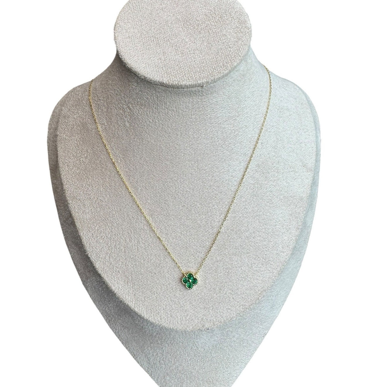 Delicate Gold Necklace with Petite green Flower