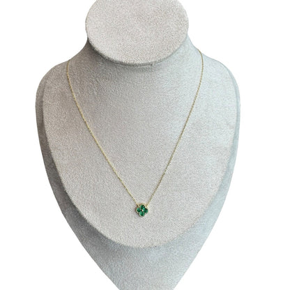 Delicate Gold Necklace with Petite green Flower