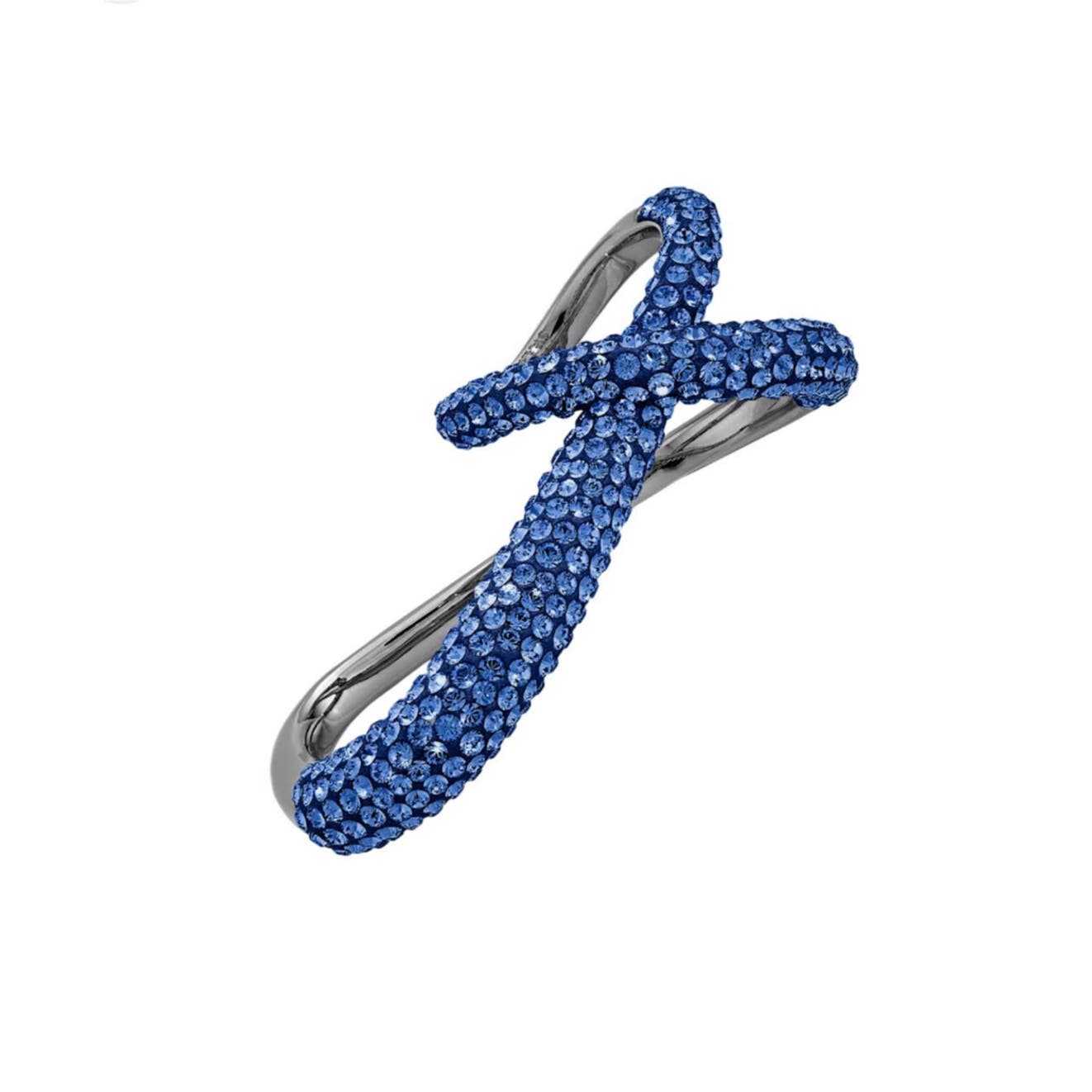 Swarovski Tigris double ring Blue, Ruthenium plated