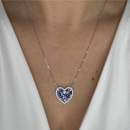 Blue Heart of Shine Silver Necklace