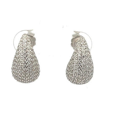 Pave tear drop earrings Small 925 sterling silver & Cubic Zirconia.