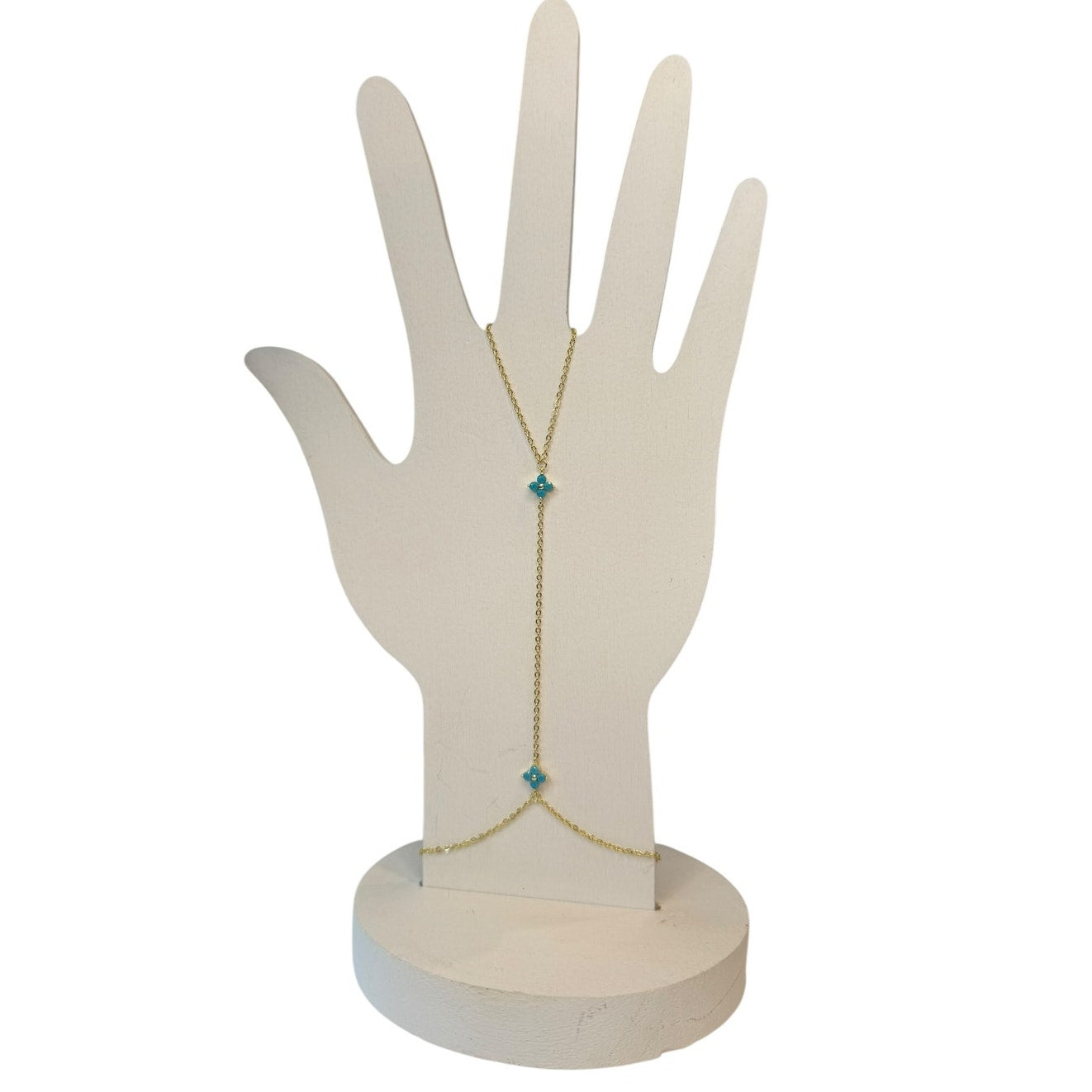 Turquoise CZ Gemstone Hand Chain Bracelet