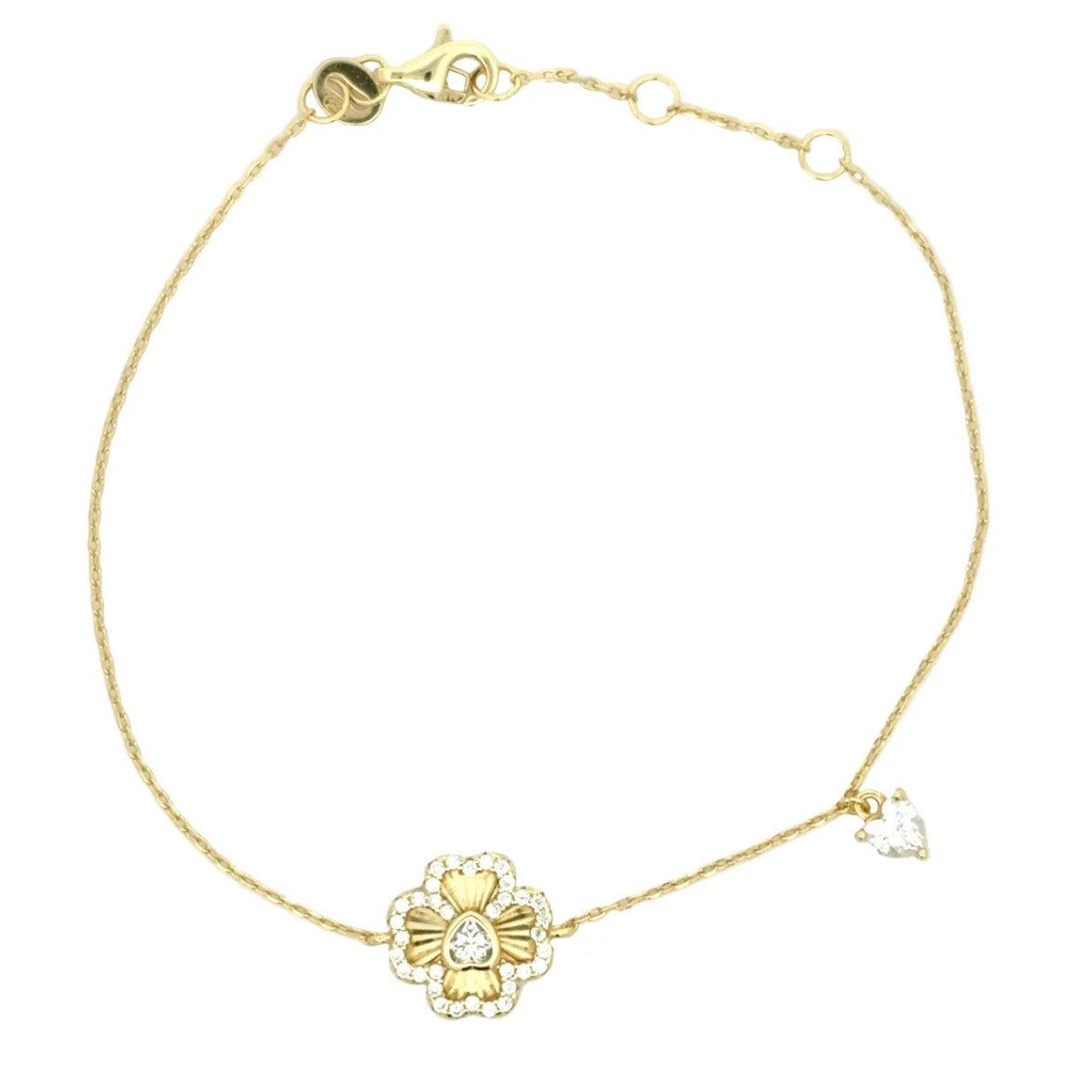 Moissanite Stone Flower Bracelet 14K Gold plated 925 Sterling Silver Bracelet