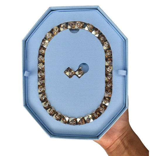 Swarovski Matrix Tennis Necklace (Pyramid cut, Gold tone, Gold-tone plated)