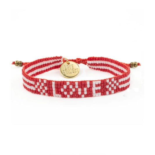 SEED BEAD LOVE BRACELET RED