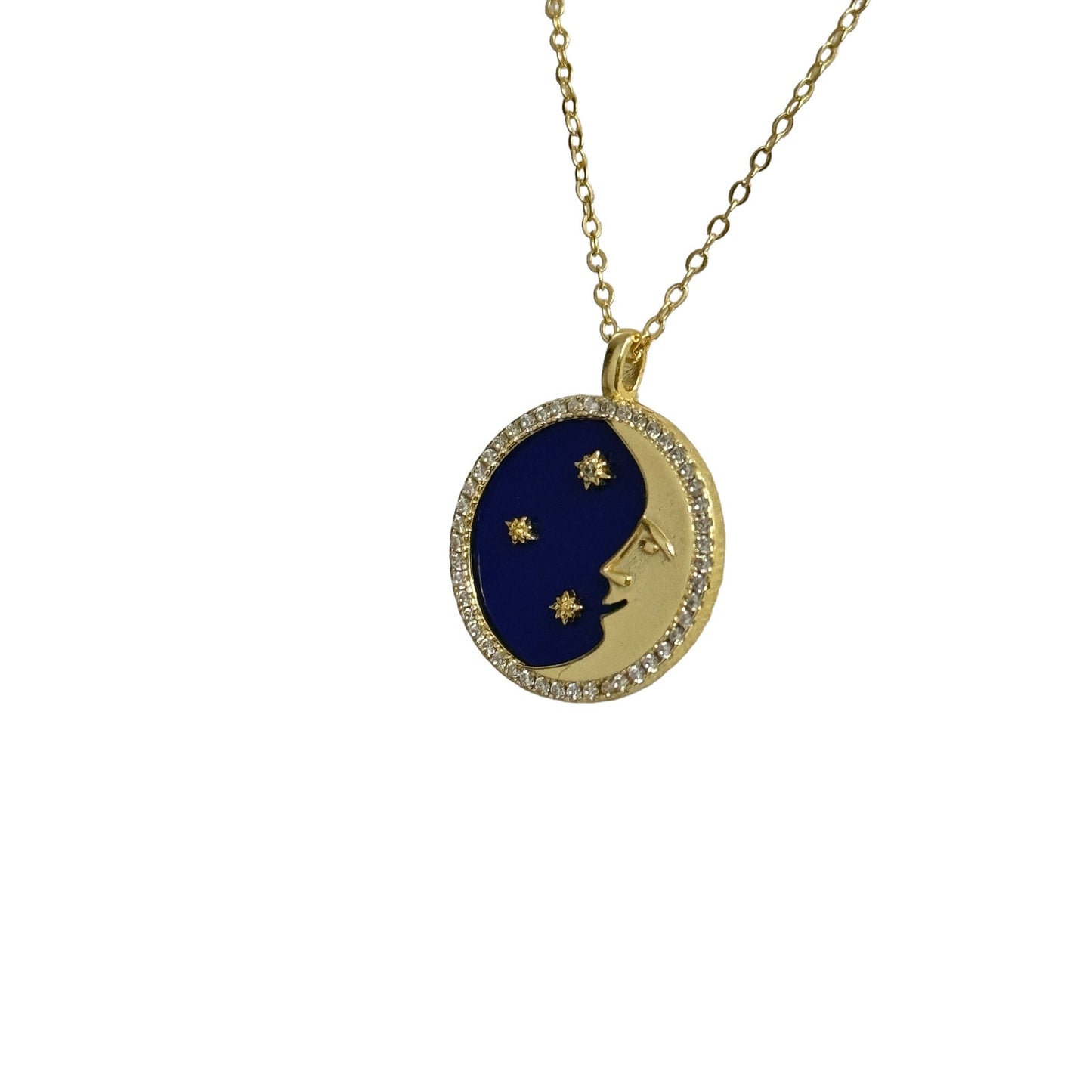 Moon + Star Night Sky Pendant  Necklace with Cubic Zirconia in 925 Sterling Silver