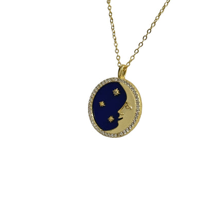 Moon + Star Night Sky Pendant  Necklace with Cubic Zirconia in 925 Sterling Silver