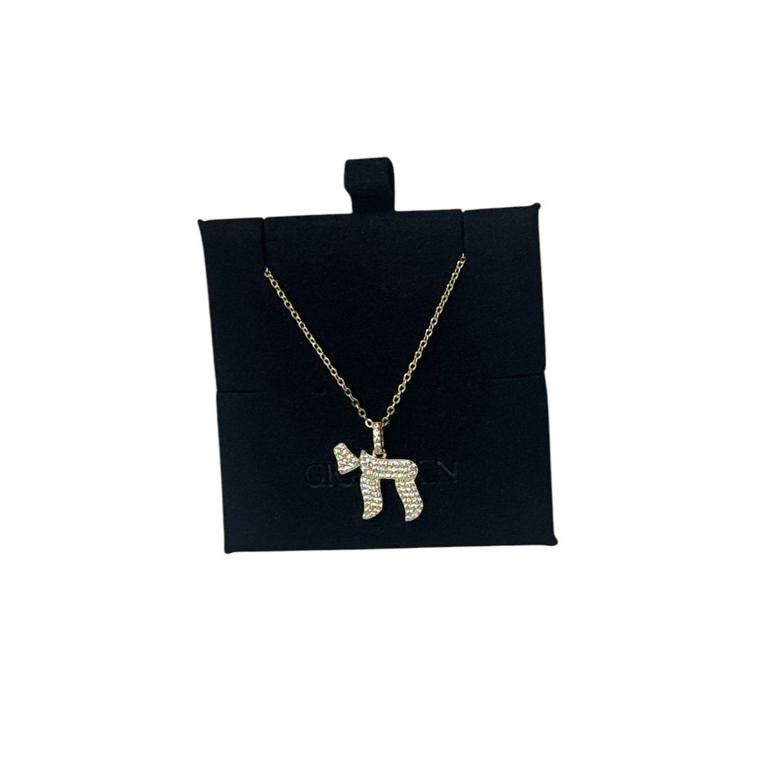 Pave Chai Pendant Gold Tone Necklace