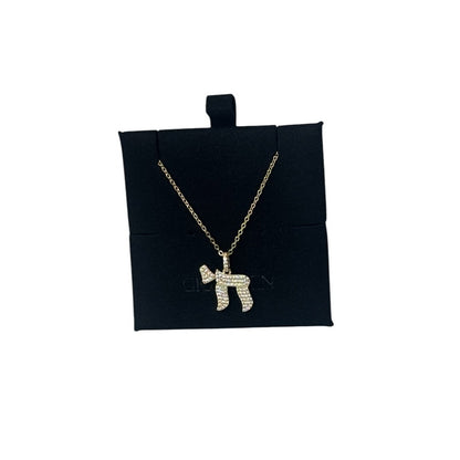 Pave Chai Pendant Gold Tone Necklace