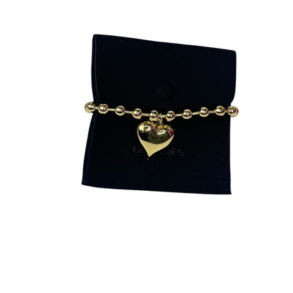 Puffy Heart Charm adjustable Slider Bracelet in Gold tone