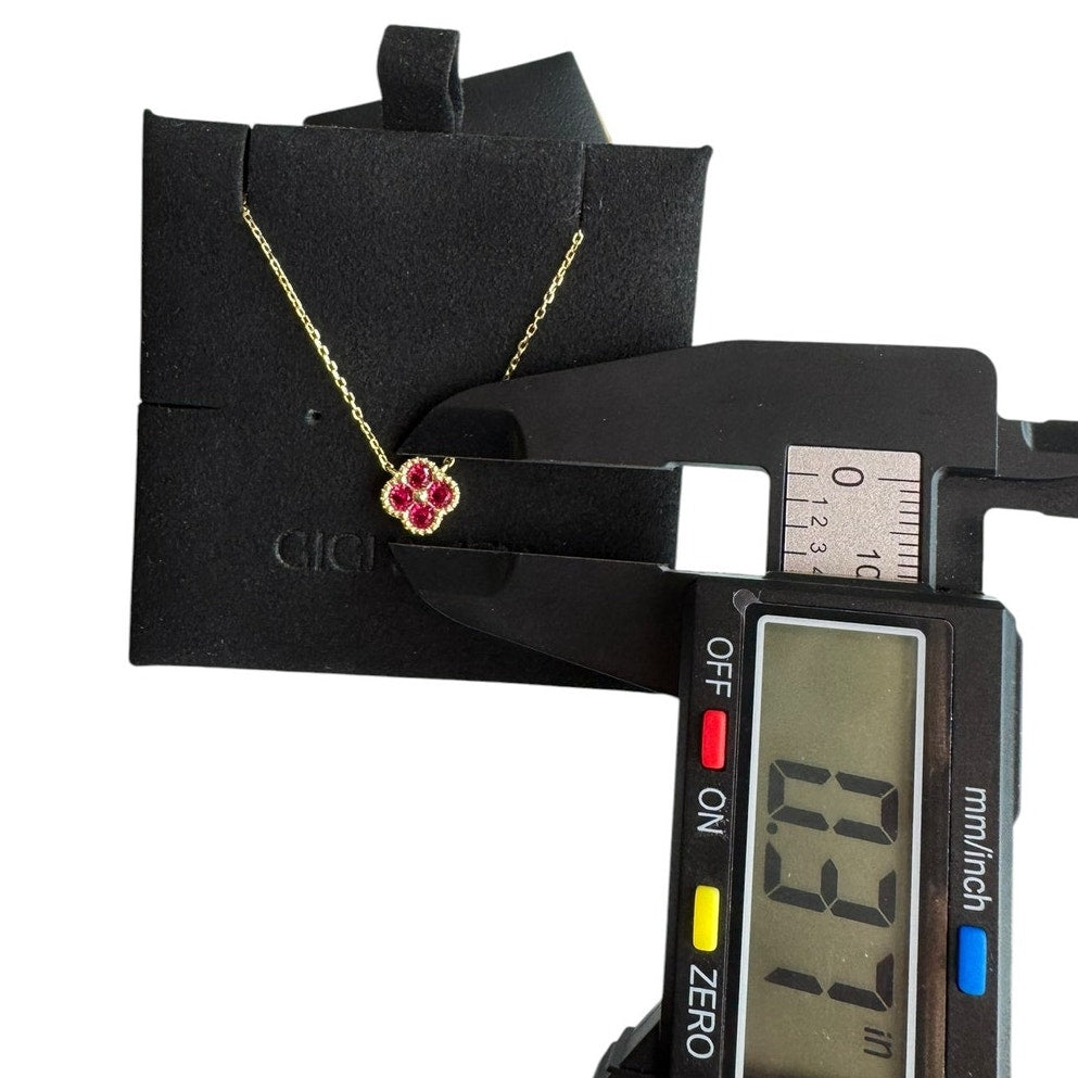 Red Flower Pendant Necklace in Gold