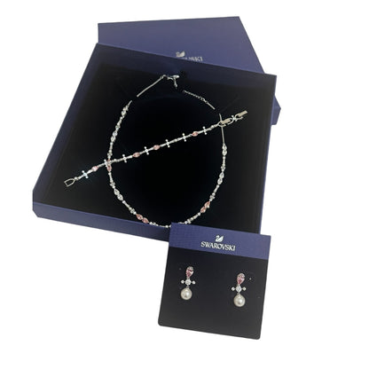 Swarovski Perfection Set, Necklace/Earrings/Bracelet Pink/Clear Crystal Authentic