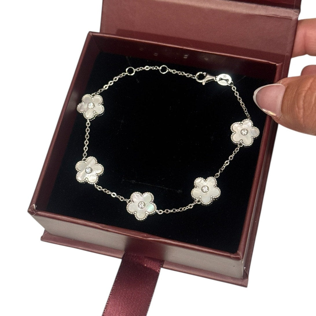 Floral Charm Bracelet Sterling Silver 925 Women’s Jewelry Gift