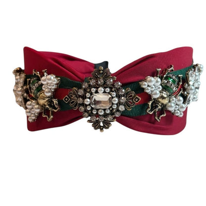 Elegant Red Headband with Pearls Crystals and Bee Details Fashion Hairband