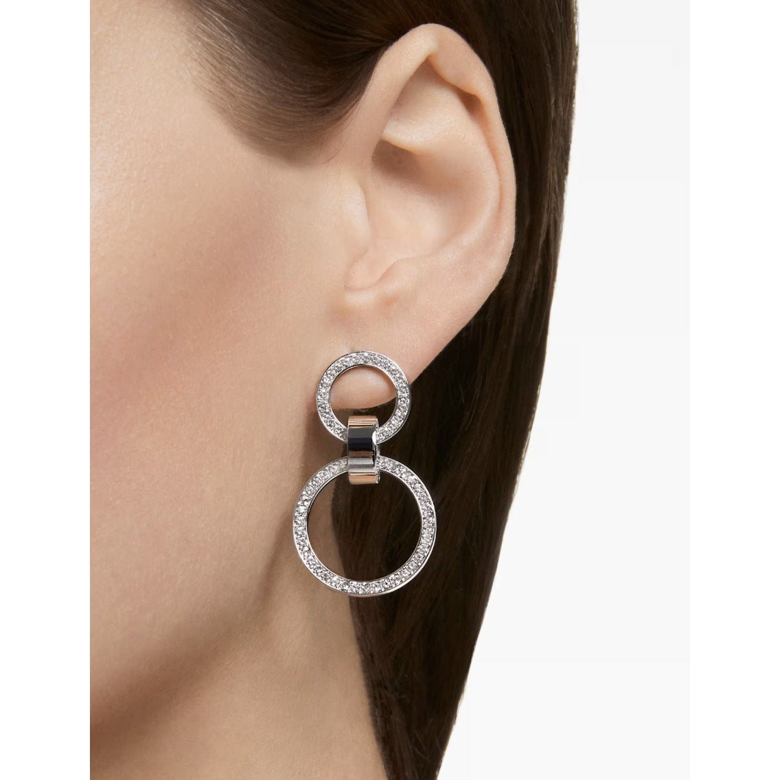 Swarovski Hollow hoop earrings White, Rhodium plated