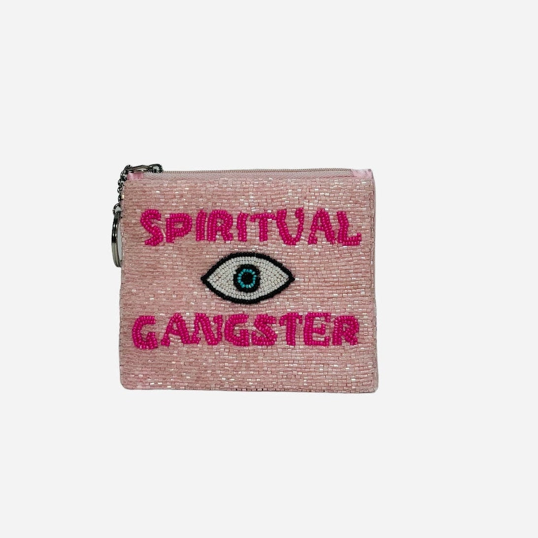 Gigi Spiritual Ganster Small Pouch Key Ring Evil Eye Design Pink/White New