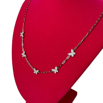 Pave 5 Butterfly Necklace for women 925 Sterling Silver