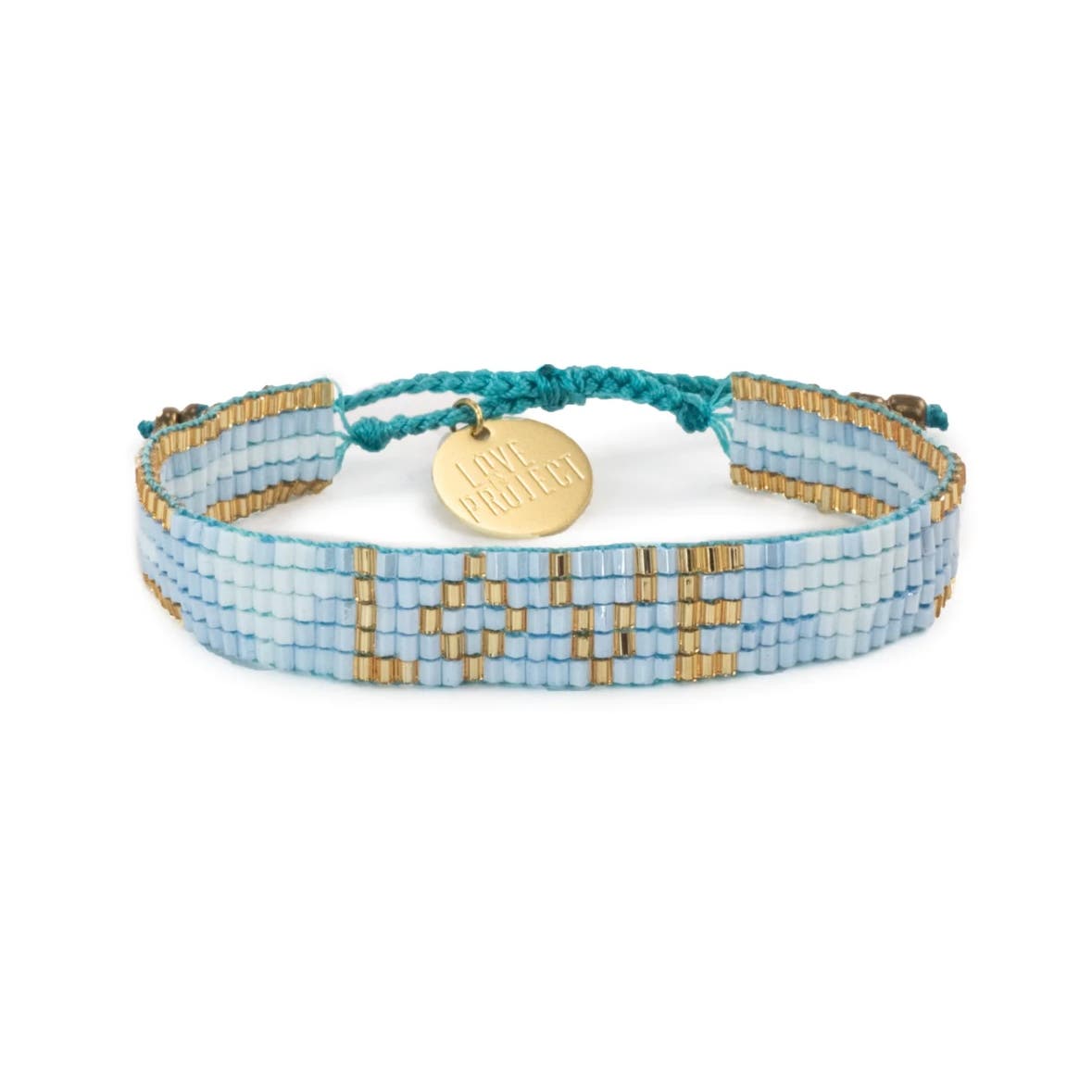 SEED BEAD LOVE WITH HEARTS BRACELET - SKY BLUE