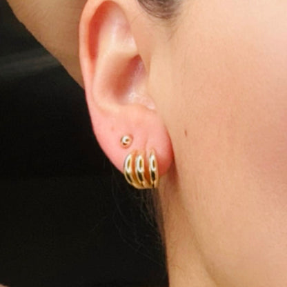 Triple Stud Earrings for Women 14K Gold Plated Dainty Minimalist Ear Piercing Jewelry