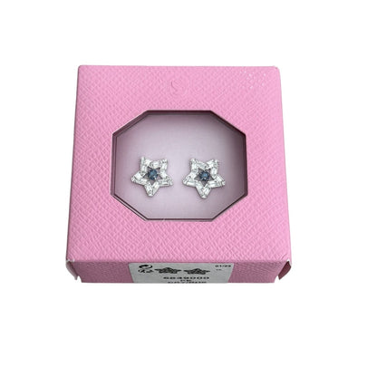 Swarovski Blue Stella Rhodium Plated Star Stud Earrings