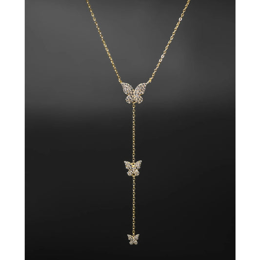 Three Butterfly Lariat Necklace Drop Down Y Statement Necklace