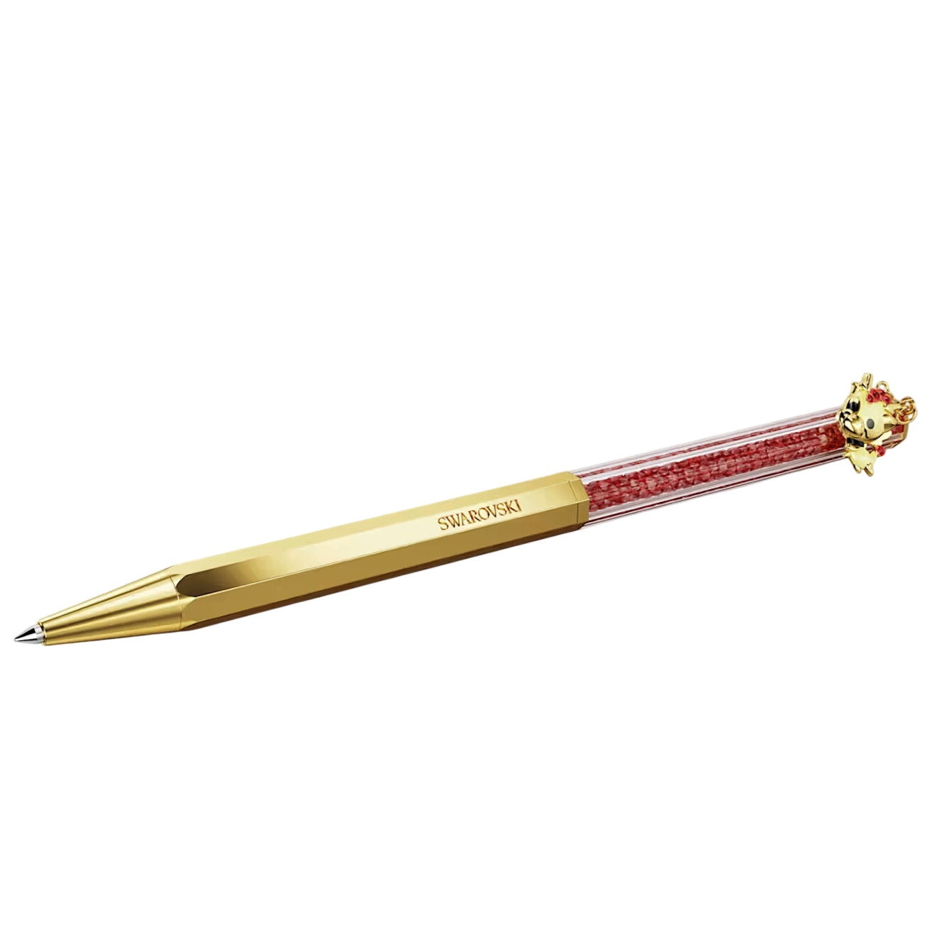Swarovski Crystalline Dragon and Phoenix ballpoint pen Octagon shape, Dragon, Red, Gold-tone plated
