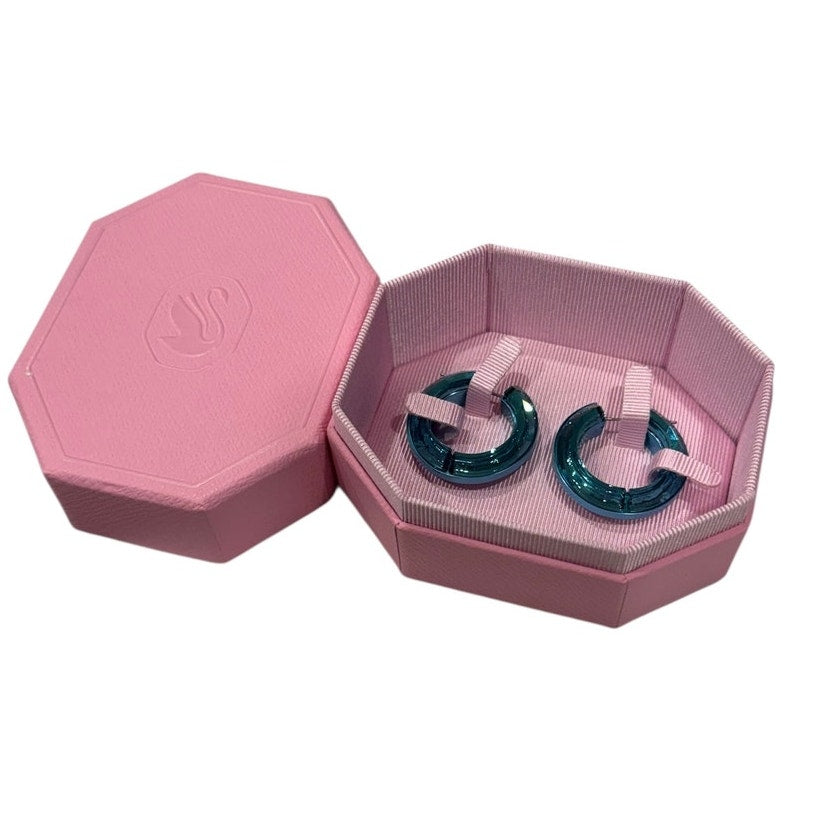 Swarovski Women's Hoop Earrings Lucent Blue Aluminum and Crystals